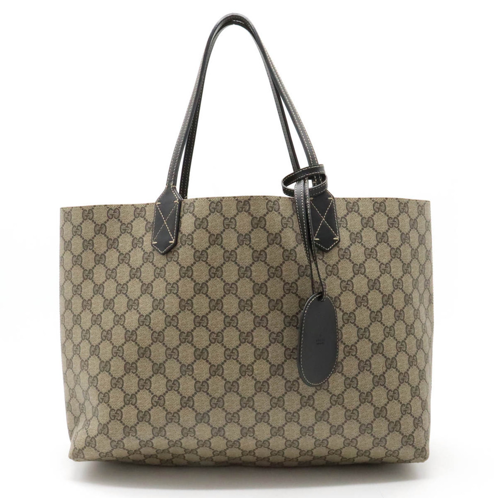 Gucci GG Supreme Reversible Tote Bag Shoulder Leather Beige Brown Cream Black